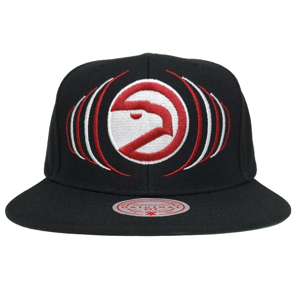 Atlanta Hawks Mitchell & Ness Snapback Hat Echo Vibes Logo Black Cap NWT